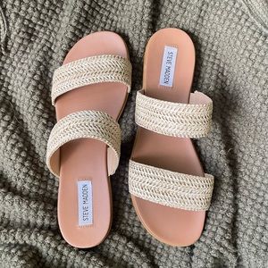Steve Madden Women’s Dual Flat Sandal, Natural Raffia